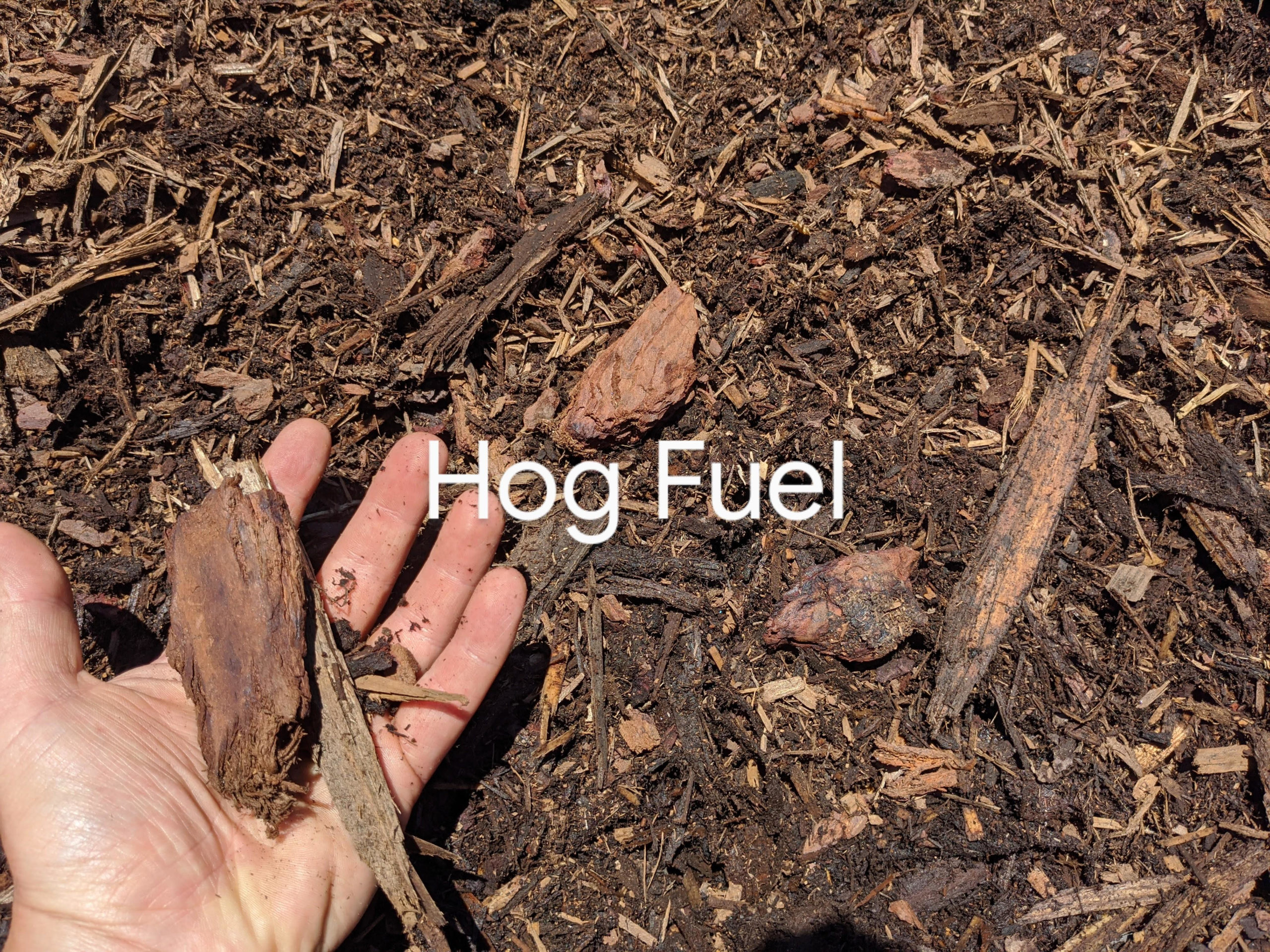 Hog Fuel bark mulch & wood chip mix for home delivery Vancouver